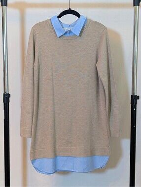 English Factory Combo Sweater Shirtdress Beige and Blue Size Medium